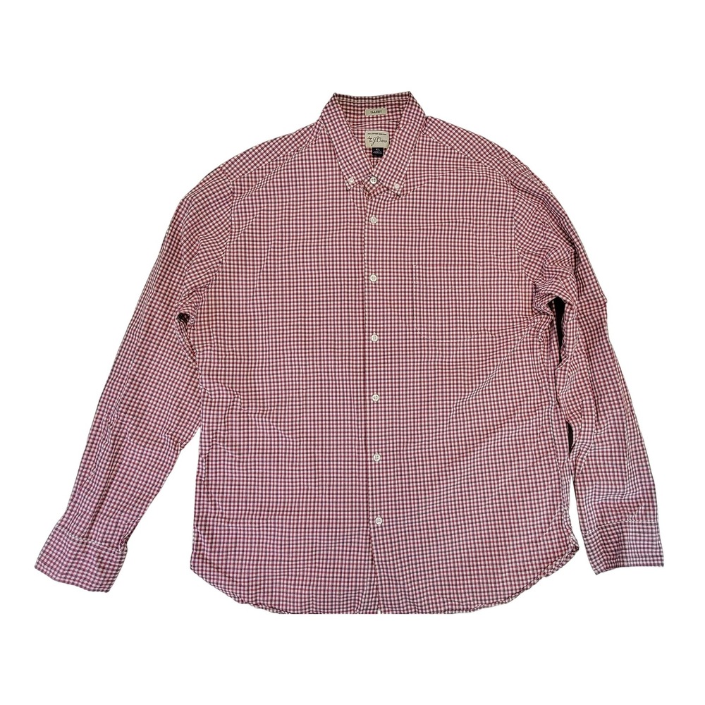 J Crew Classic Fit Red Gingham Button Down Shirt XL Long Sleeve Cotton Men‎